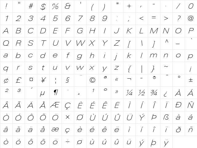 LTUnivers Italic Character Map LTUnivers Italic Character Map
