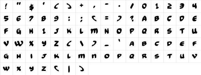 Funny Pages Regular Character Map