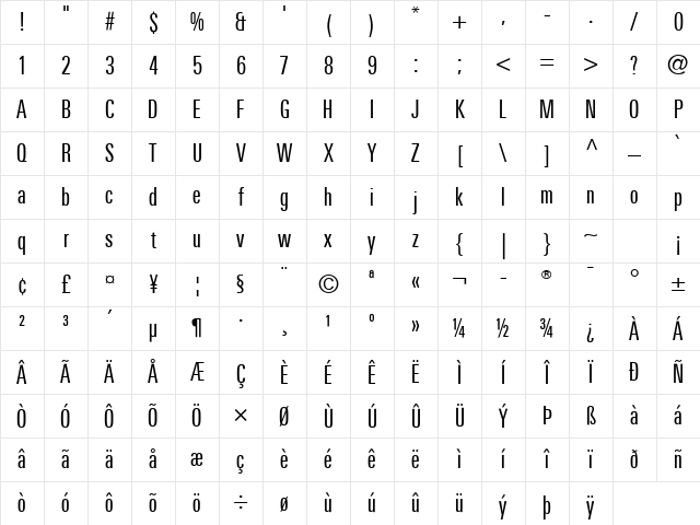LTUnivers Regular Character Map