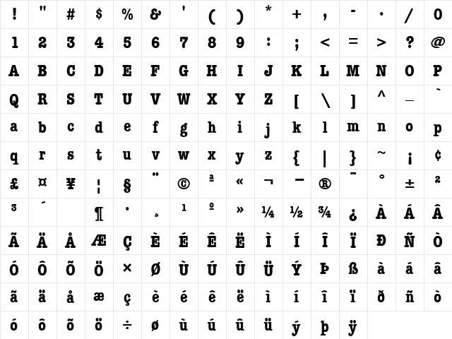 AmericanTypewriter BoldCondA Character Map AmericanTypewriter BoldCondA Character Map