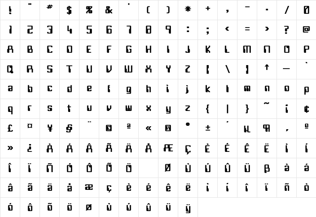 Future Regular Character Map