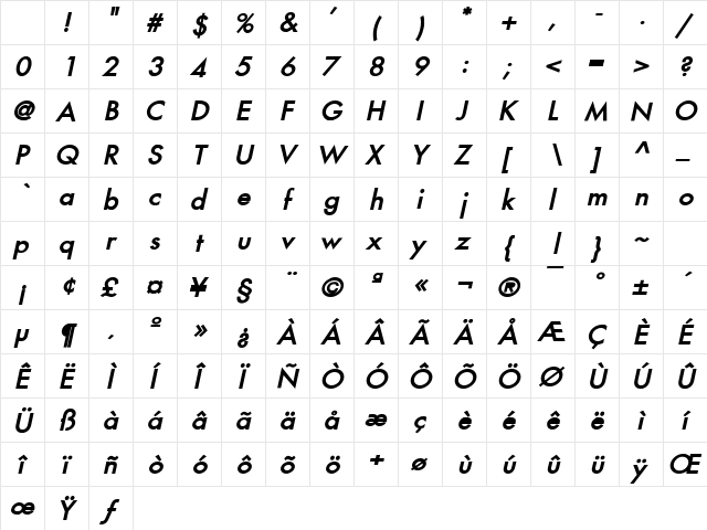 Fusi Bold Italic Character Map Fusi Bold Italic Character Map