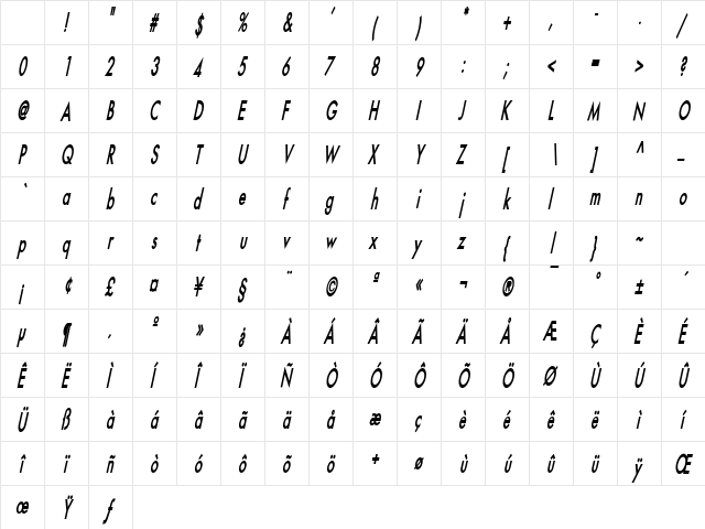 Fusi Thin Bold Italic Character Map Fusi Thin Bold Italic Character Map