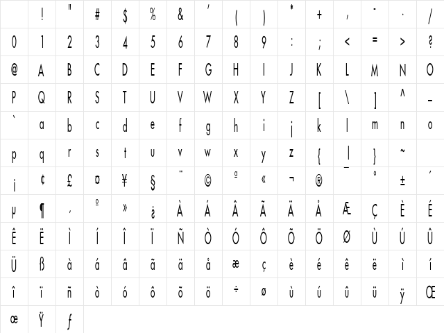 Fusi Thin Normal Character Map Fusi Thin Normal Character Map