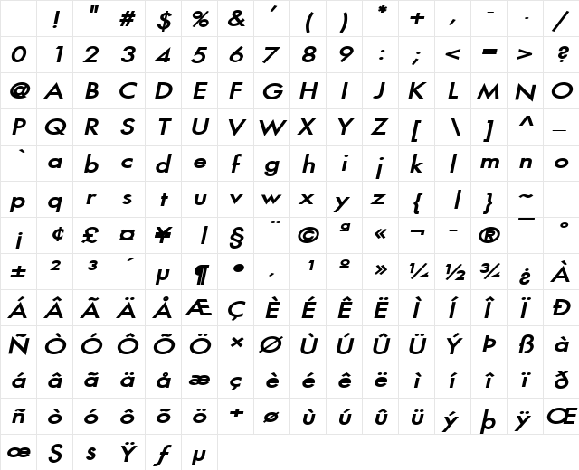 Fusi Wide BoldItalic Character Map Fusi Wide BoldItalic Character Map