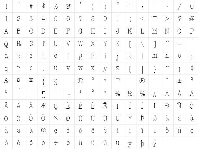 AmericanTypewriter LightCondA Character Map