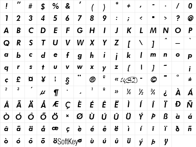 Futurist Bold Italic Character Map