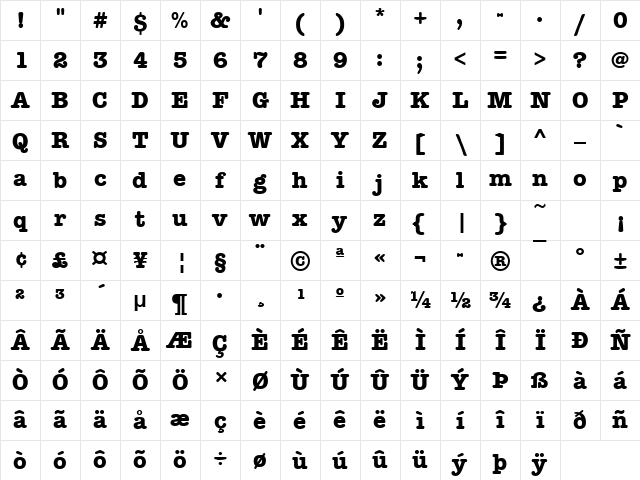 AmericanTypItcDBol Regular Character Map