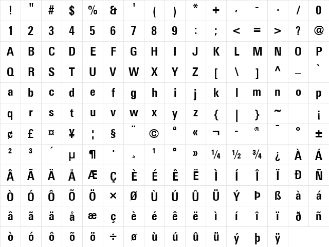 LTUnivers Bold Character Map