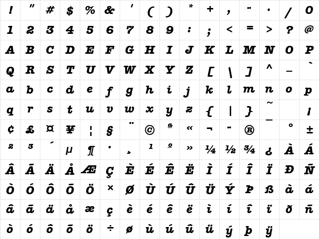 AmericanTypItcTBol Italic Character Map AmericanTypItcTBol Italic Character Map