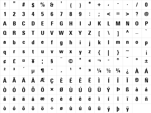 LTUnivers Bold Character Map LTUnivers Bold Character Map