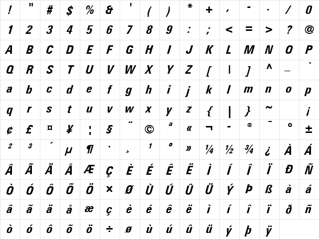LTUnivers Bold Italic Character Map LTUnivers Bold Italic Character Map