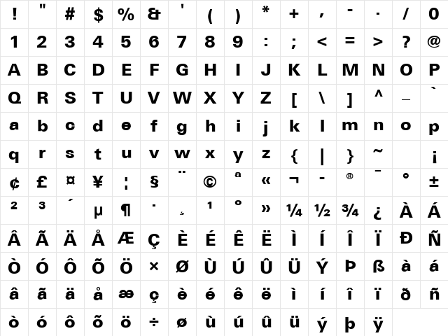 LTUnivers Bold Character Map