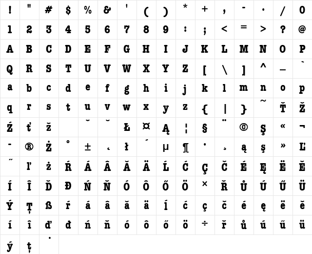 AmericanTypItcTEEBolCon Regular Character Map