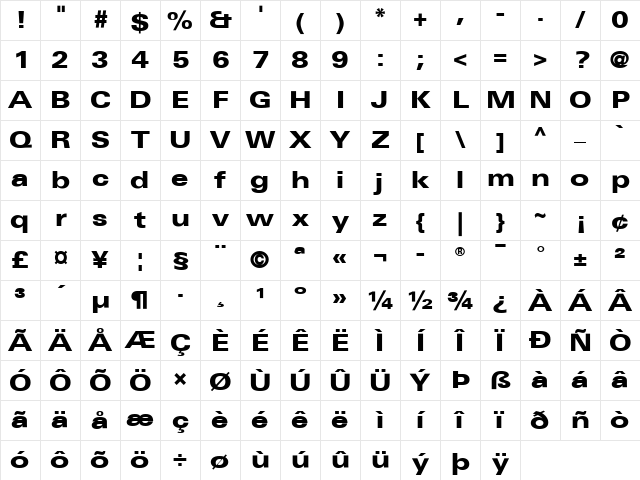 LTUnivers Bold Character Map