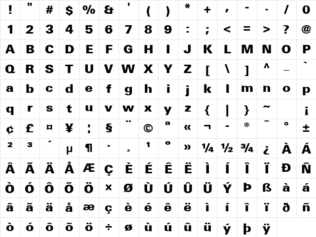 LTUnivers Bold Character Map LTUnivers Bold Character Map