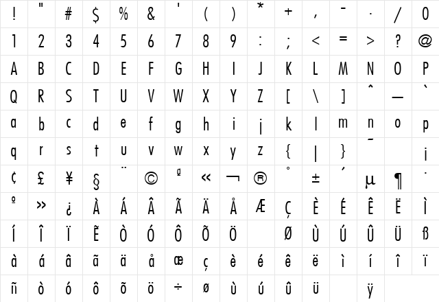 Futura Regular Character Map