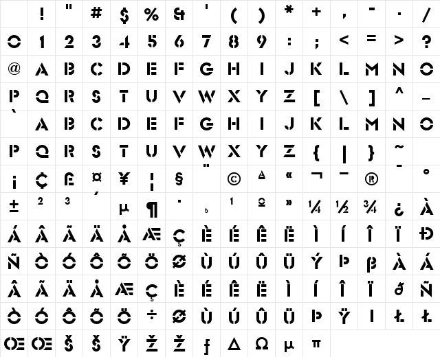 Futura Stencil ICG Regular Character Map Futura Stencil ICG Regular Character Map