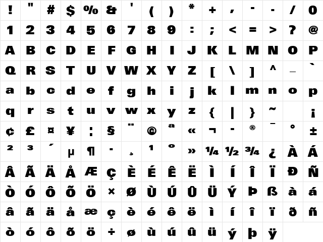 LTUnivers Regular Character Map