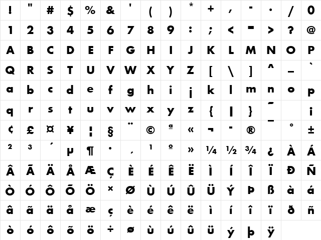 FuturaT Bold Character Map