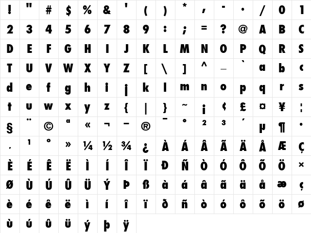 Futura-CondensedExtraBold Extra Bold Character Map