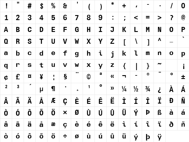 LTUnivers Bold Character Map