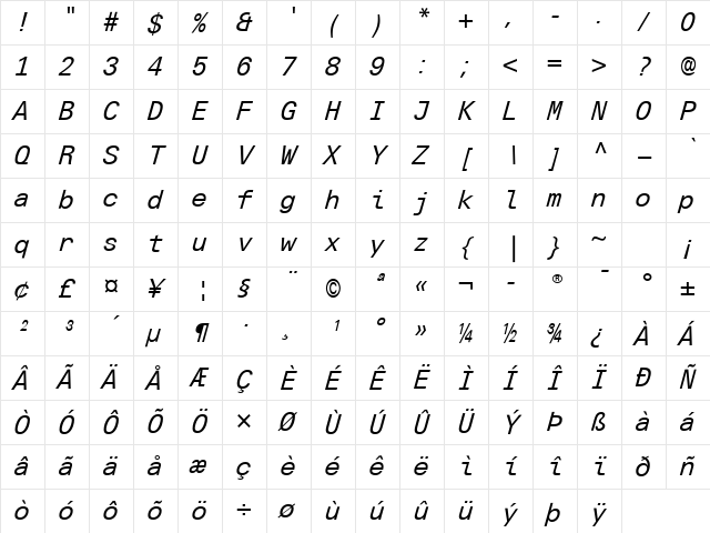 LTUnivers Italic Character Map LTUnivers Italic Character Map