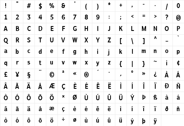 LT Veritas Cond Bold Character Map