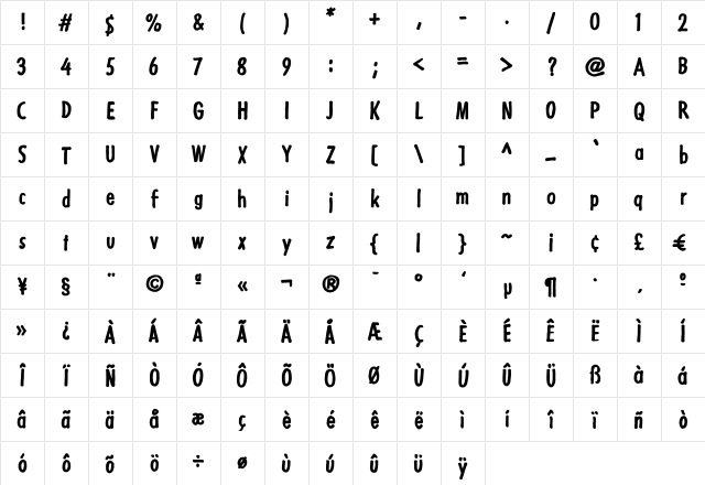 Futuramano Condensed Bold Character Map