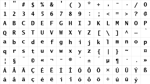 Lucida Sans Typewriter CE Bold Character Map Lucida Sans Typewriter CE Bold Character Map
