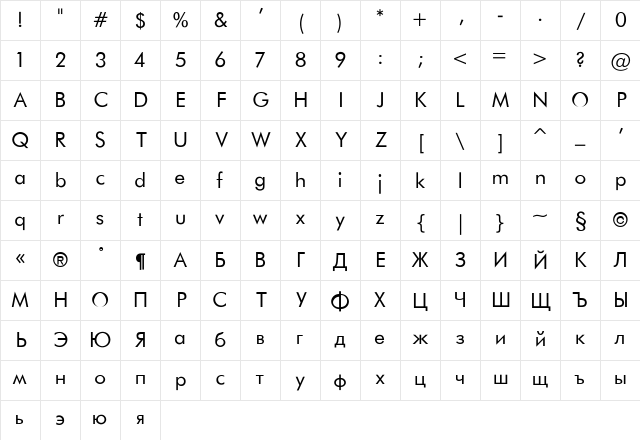 Futura_Book-Normal Regular Character Map