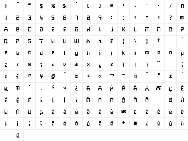 Future Regular Character Map