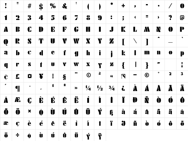 Futurist Black normal Character Map Futurist Black normal Character Map