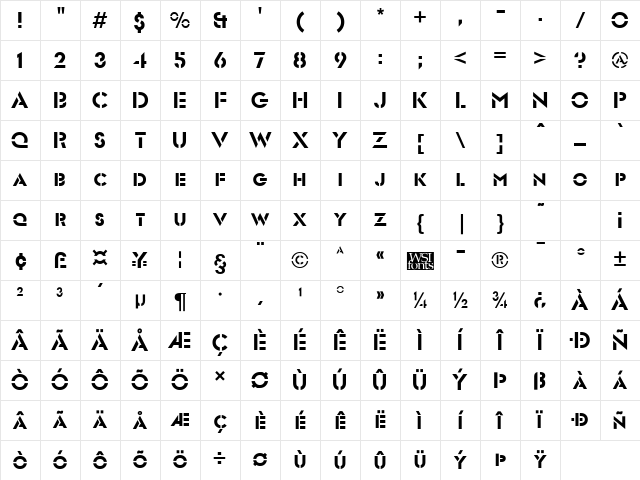 FuturistStencil Regular Character Map