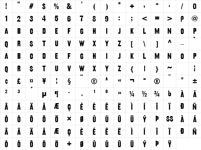 RailroadGothic Regular Character Map