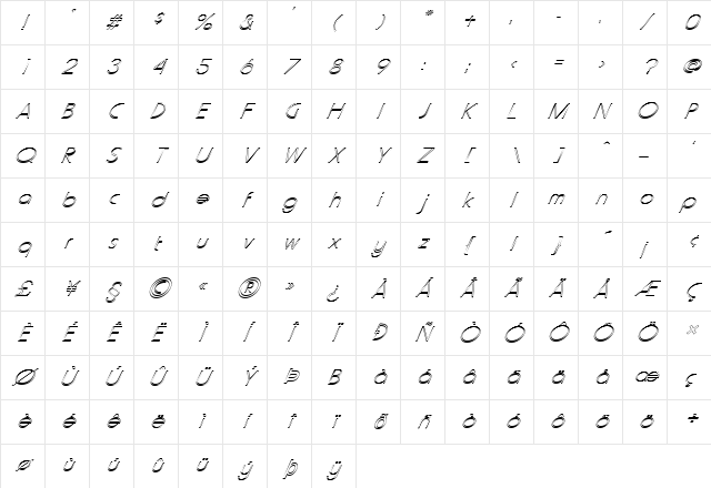 FZ BASIC 20 HOLLOW ITALIC Normal Character Map FZ BASIC 20 HOLLOW ITALIC Normal Character Map