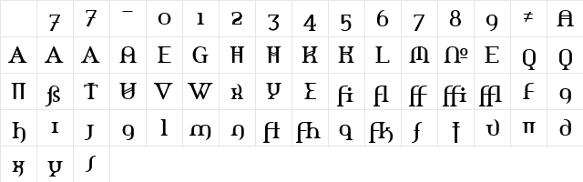 Amerika Alternates Regular Character Map
