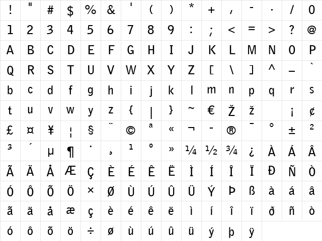 Bell Gothic Light Bold Character Map