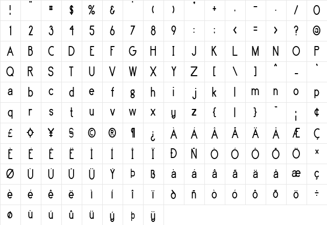 FZ BASIC 4 COND Normal Character Map
