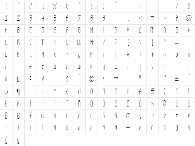 GrafiloneLL Light Regular Character Map