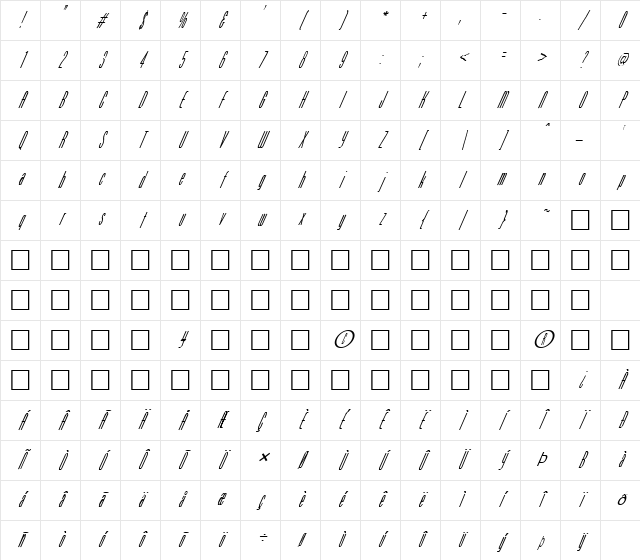 FZ BASIC 51 ITALIC Normal Character Map FZ BASIC 51 ITALIC Normal Character Map