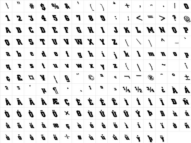 FZ BASIC 53 SPIKED LEFTY Normal Character Map