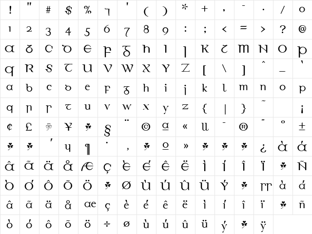 EirinnAsciiLL Regular Character Map
