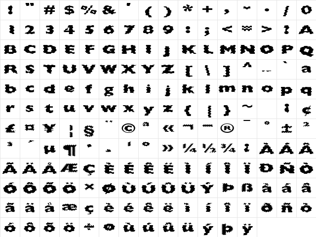 FZ BASIC 57 WAVEY EX Normal Character Map