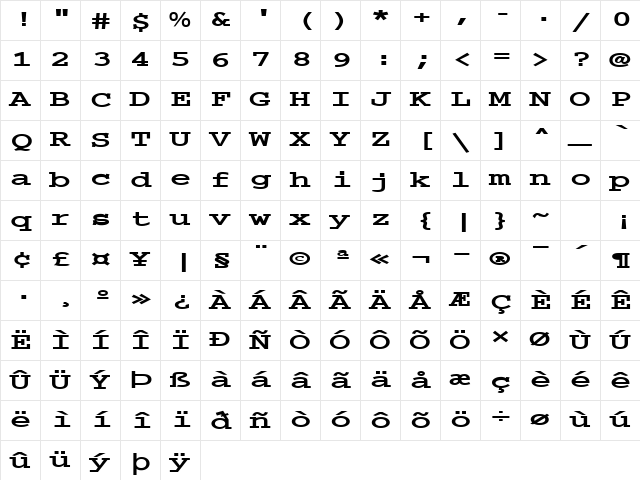 FZ DIGITAL 3 EX Bold Character Map