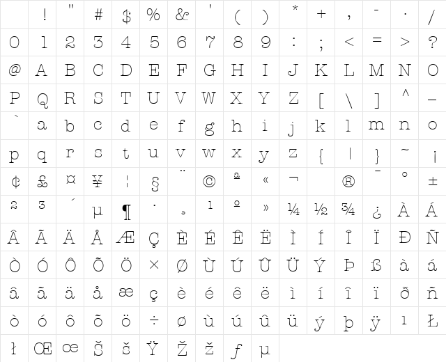AmerTypeLight Normal Character Map