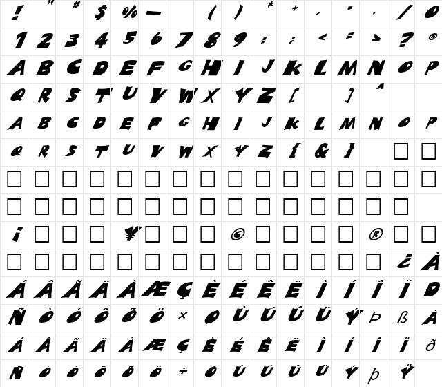 FZ JAZZY 10 ITALIC Light Character Map FZ JAZZY 10 ITALIC Light Character Map