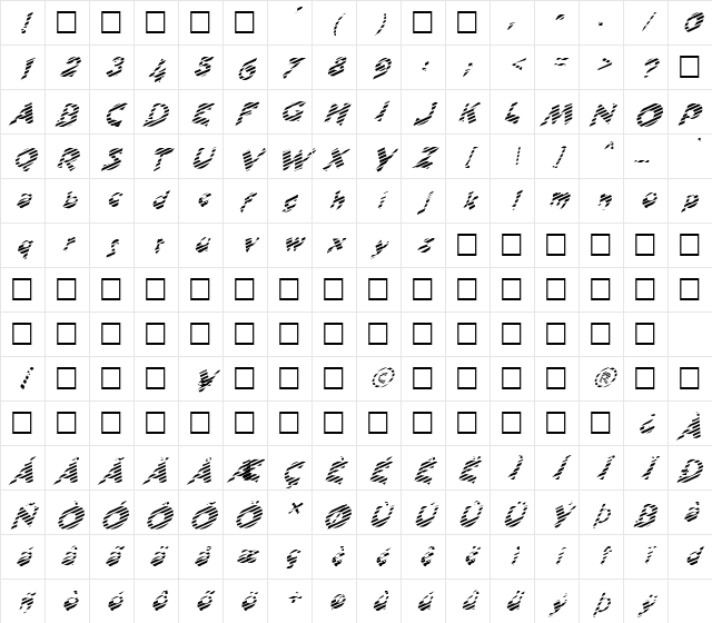 FZ JAZZY 11 STRIPED ITALIC Normal Character Map FZ JAZZY 11 STRIPED ITALIC Normal Character Map