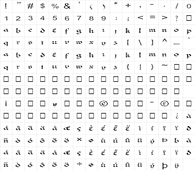 FZ JAZZY 33 CRACKED EX Normal Character Map
