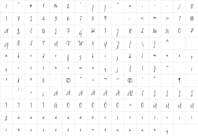 Amethyst Script Regular Character Map